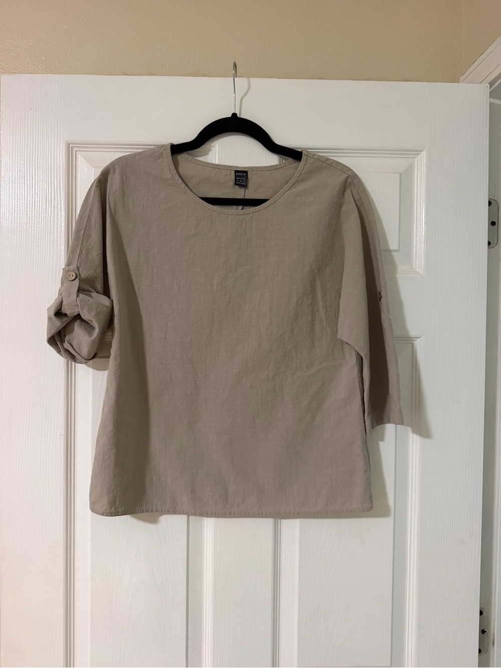 Casual Button-Sleeve Women's Top in Taupe